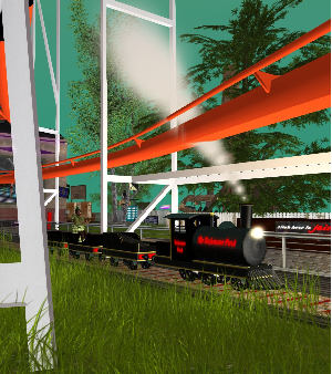 Petrichor and Iyoba ride the train at the Unknown Theme Park in Moneta.