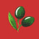 green olives on a red background